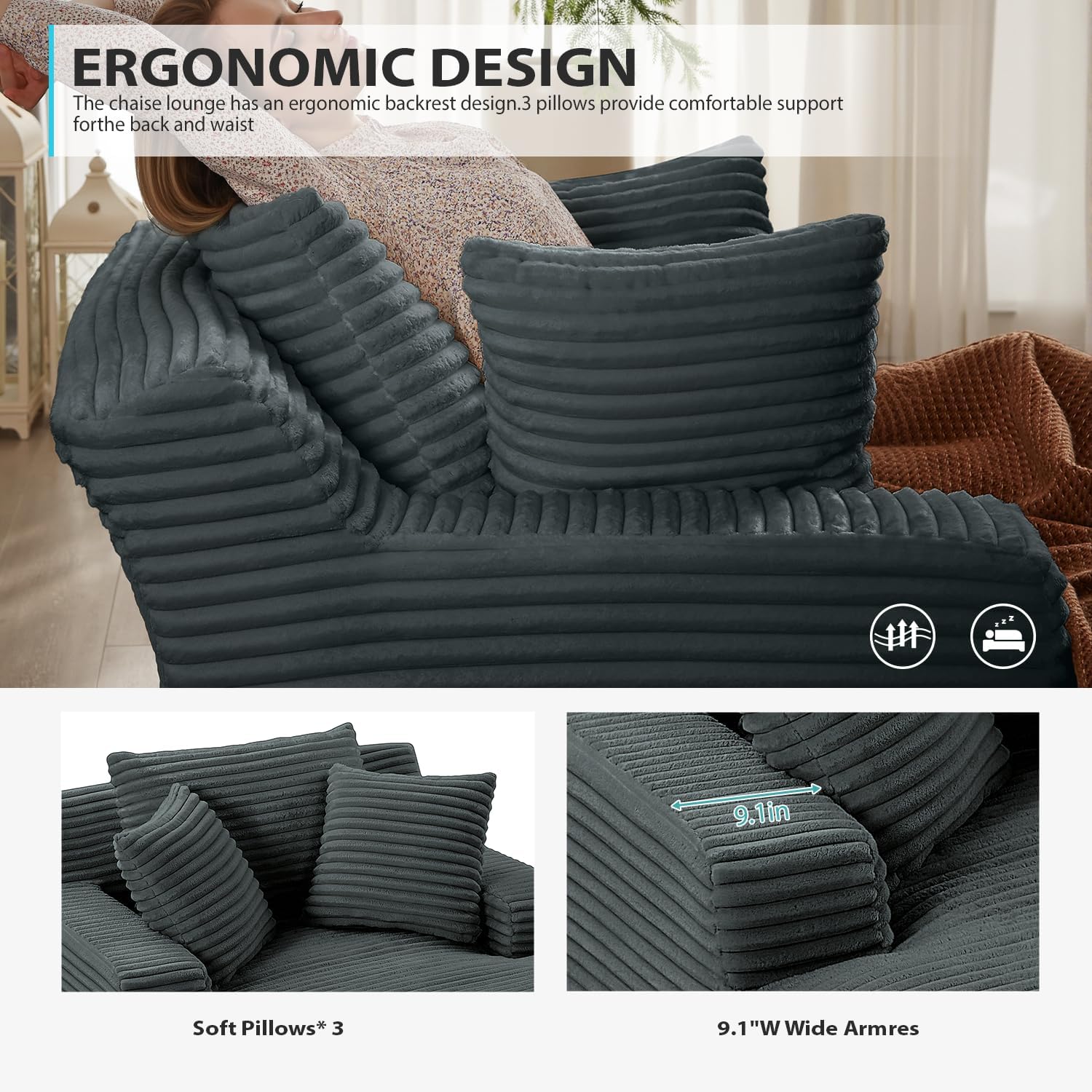 50-inch indoor recliner, oversized corduroy upholstered boneless sofa bed, deep sleeper sofa reading chair, cloud sofa, living room sofa wourant