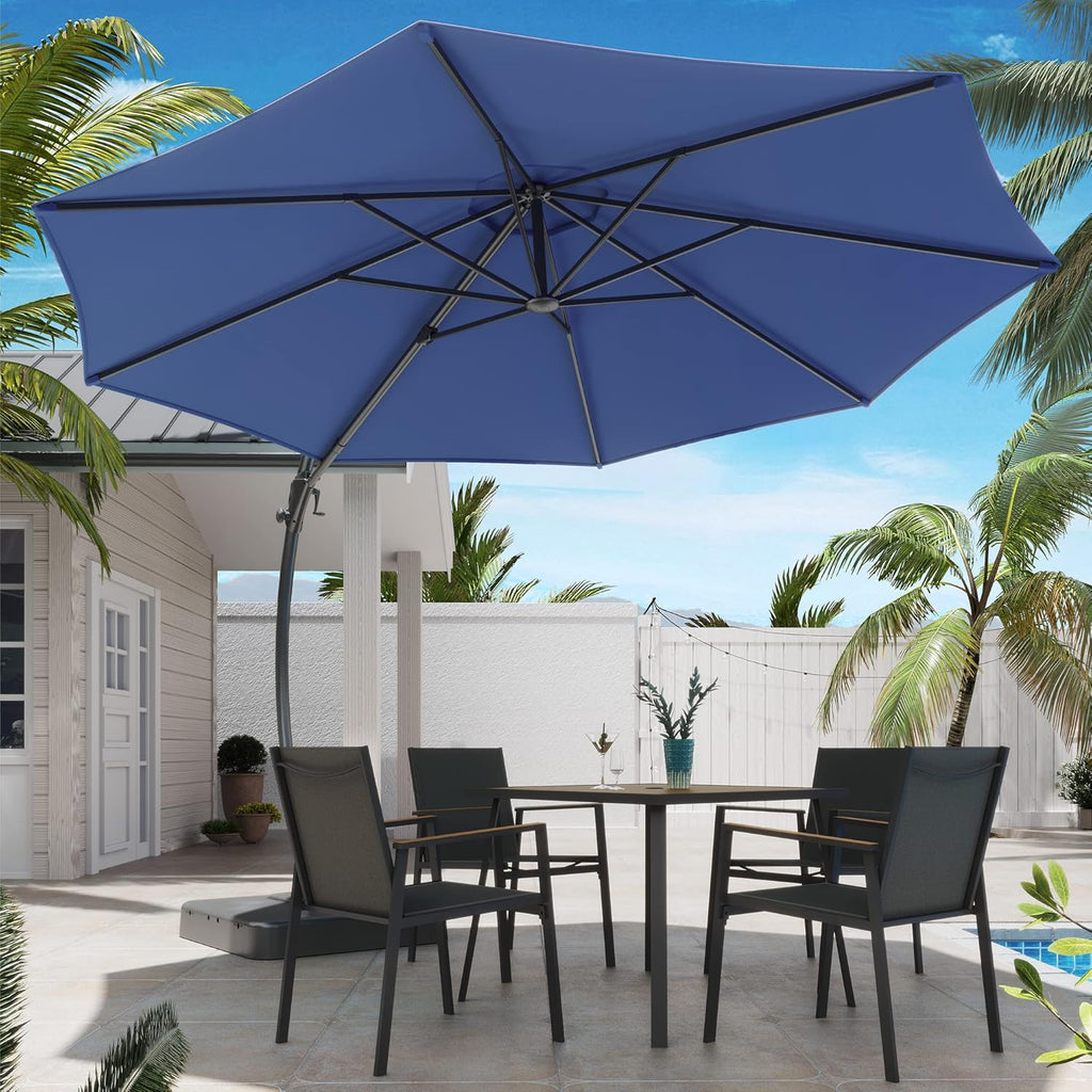 LAUSAINT HOME Outdoor Patio Umbrella with Base included, 11 FT Deluxe Curvy Cantilever Umbrella Heavy Duty Offset Hanging Umbrella with 360° Rotation for Market, Pool, Garden, Backyard, Deck (Beige) wourant