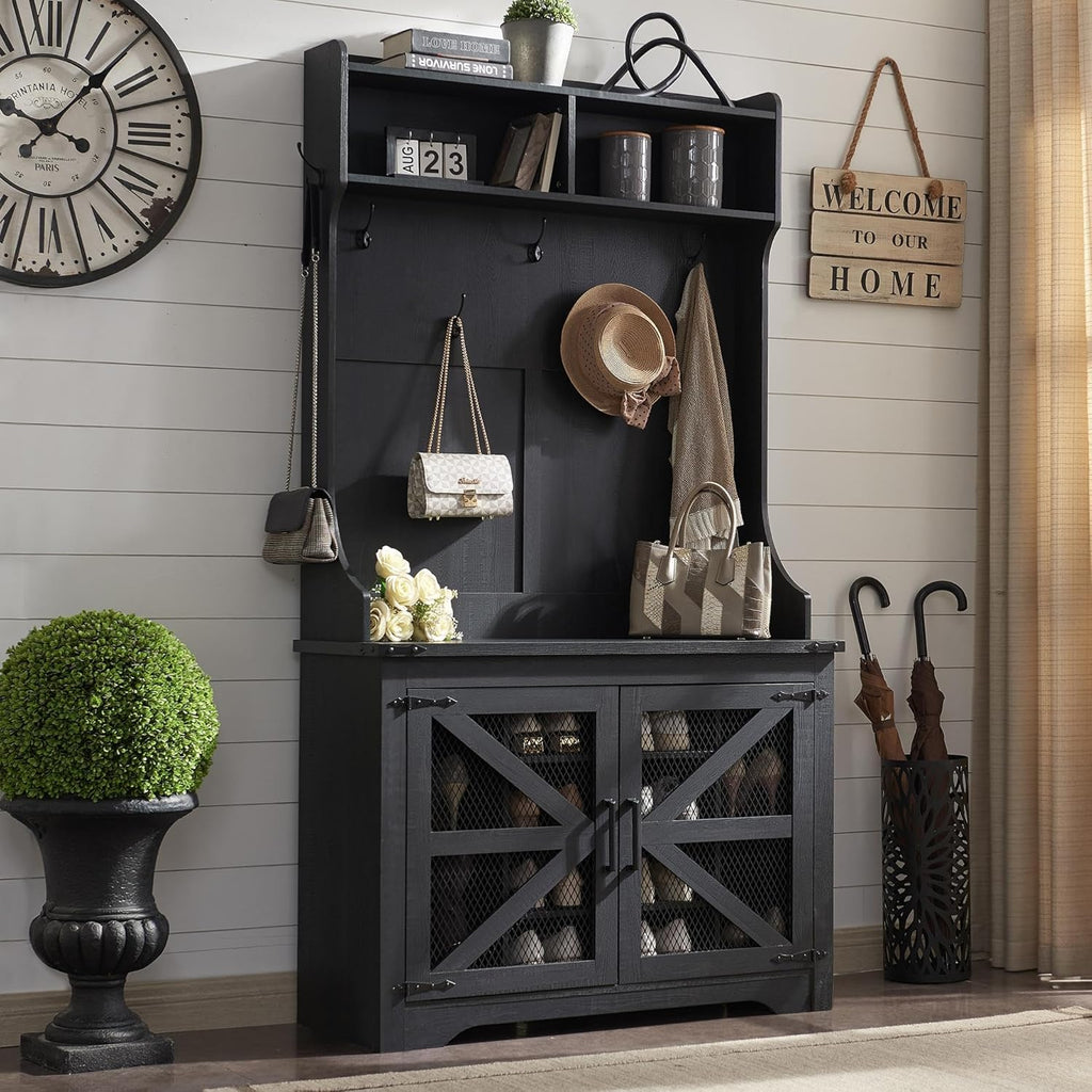 JXQTLINGMU 59-inch Farmhouse Foyer Tree with Shoe Storage, Entryway Bench Foyer Coat Rack Cabinet wourant