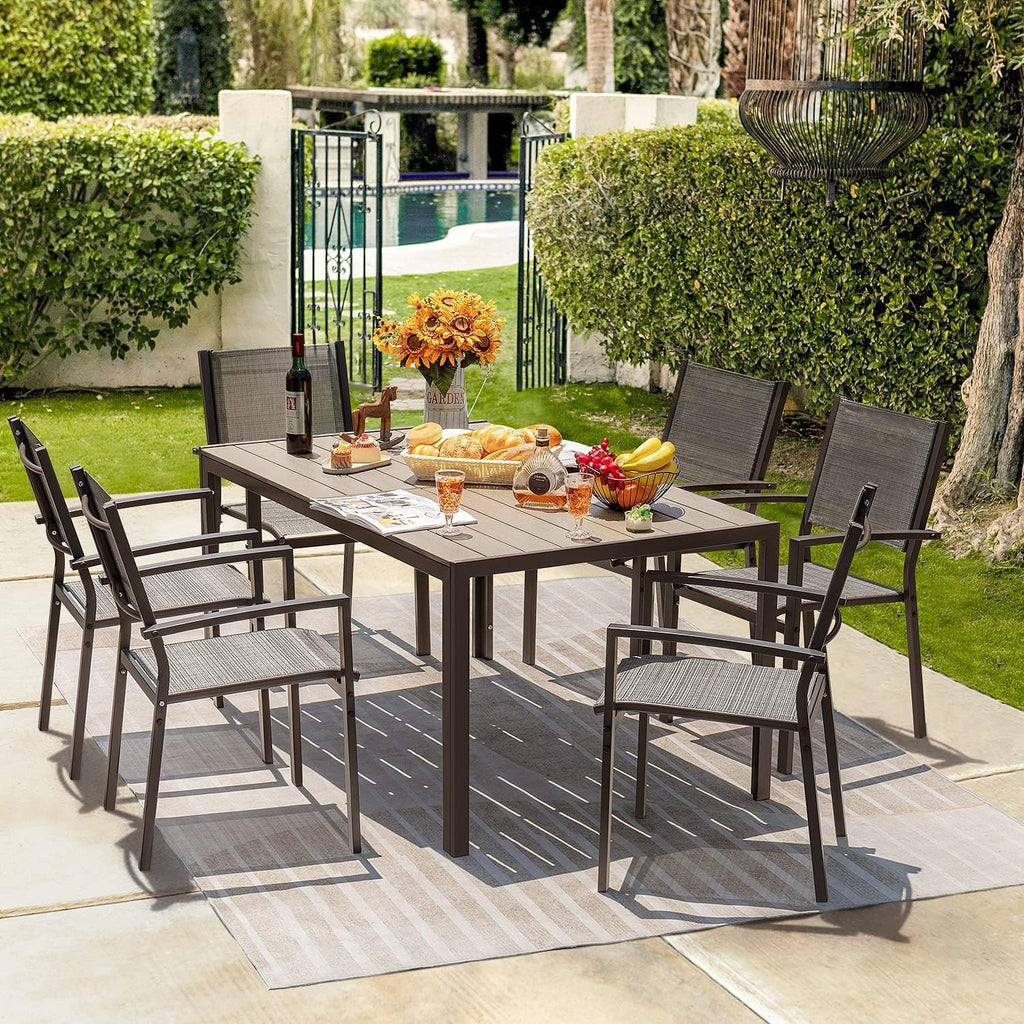Homall Patio Dining Set 7 Pieces Outdoor Furniture Table and 6 Textilene Chairs, Light Grey wourant