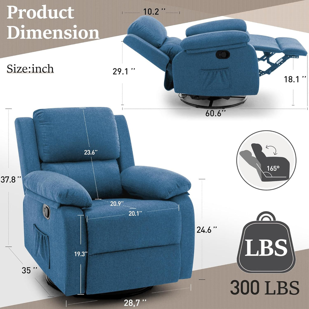 Reclining rocking chair 360 degree rotating fabric sliding reclining chair wourant
