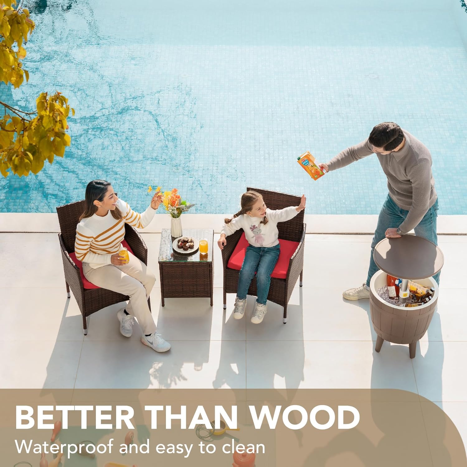 Devoko Patio Porch Furniture Sets 3 Pieces PE Rattan Wicker Chairs with Table Outdoor Garden Furniture Sets (Brown/Beige) wourant