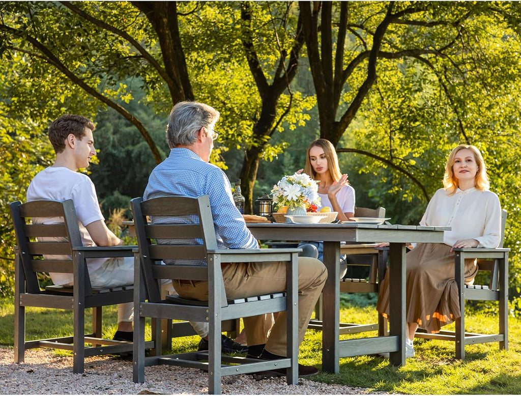 Outdoor HDPE Dining Table Set, 7-Piece Outdoor Dining Table Sets with Umbrella Hole Cut-Out Table and 6 Chairs wourant