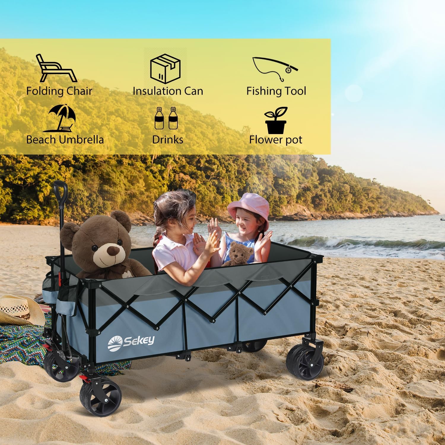 Sekey 48 Inch Long Foldable Extended Travel Cart, 440 Lbs Load Capacity, Heavy Duty 300 Liter Folding Multi-Purpose Garden Cart wourant
