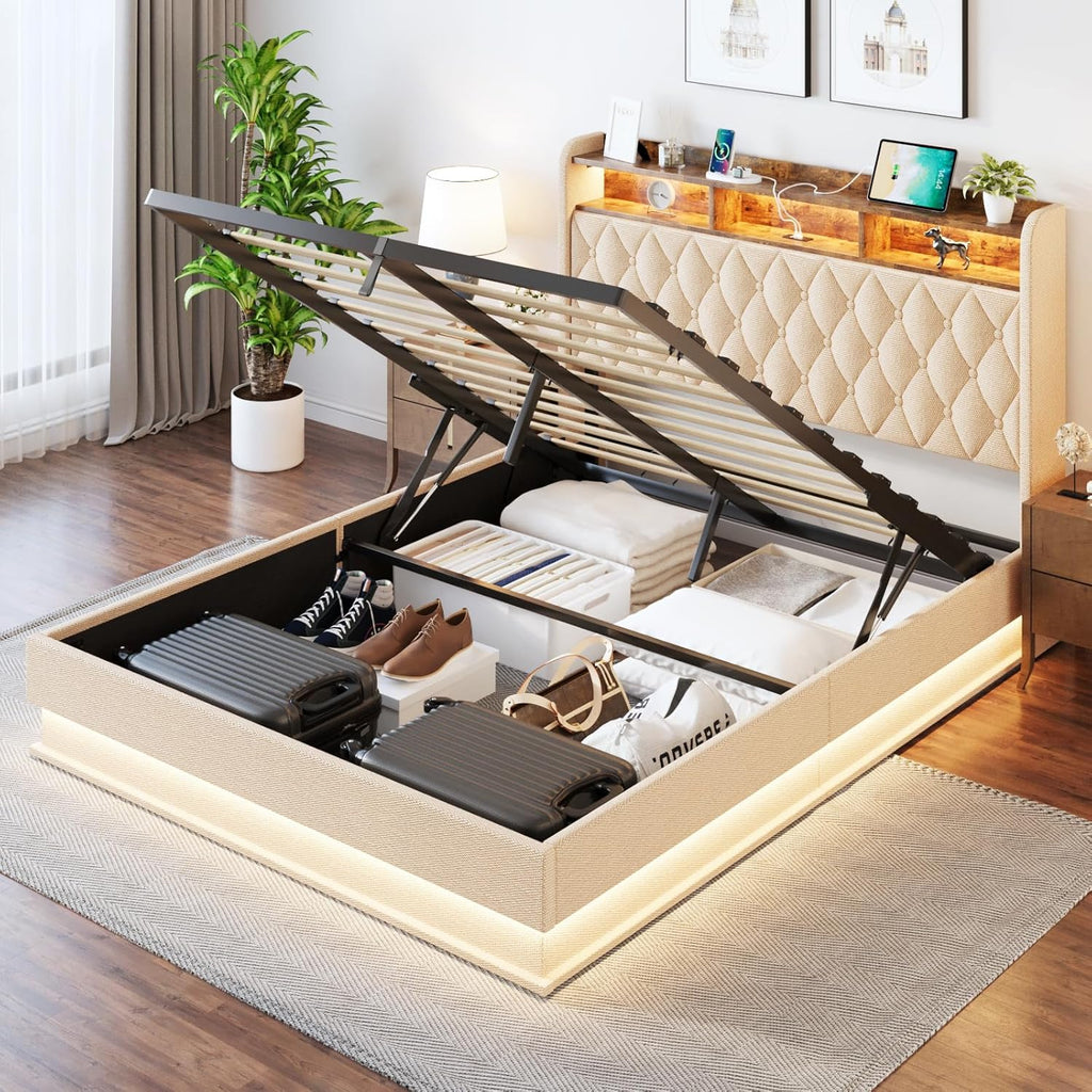 Queen Bed Frame Storage Lift Up Queen Size Bed Frame Headboard Upholstered Platform Bed wourant