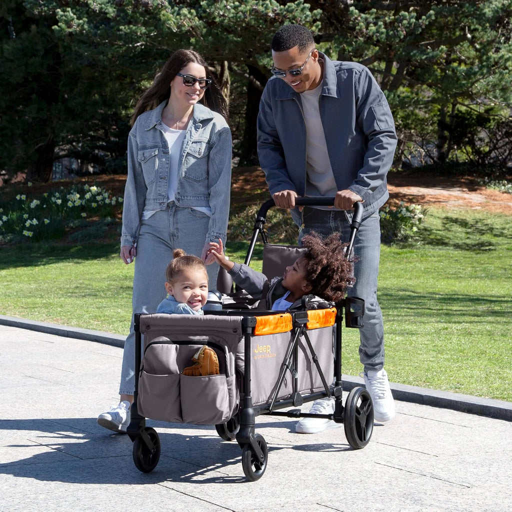 Jeep Sport All-Terrain Stroller Wagon by Delta Children - Includes Canopy, Parent Organizer, Adjustable Handlebar, Snack Tray & Cup Holders, Grey/Olive Green wourant