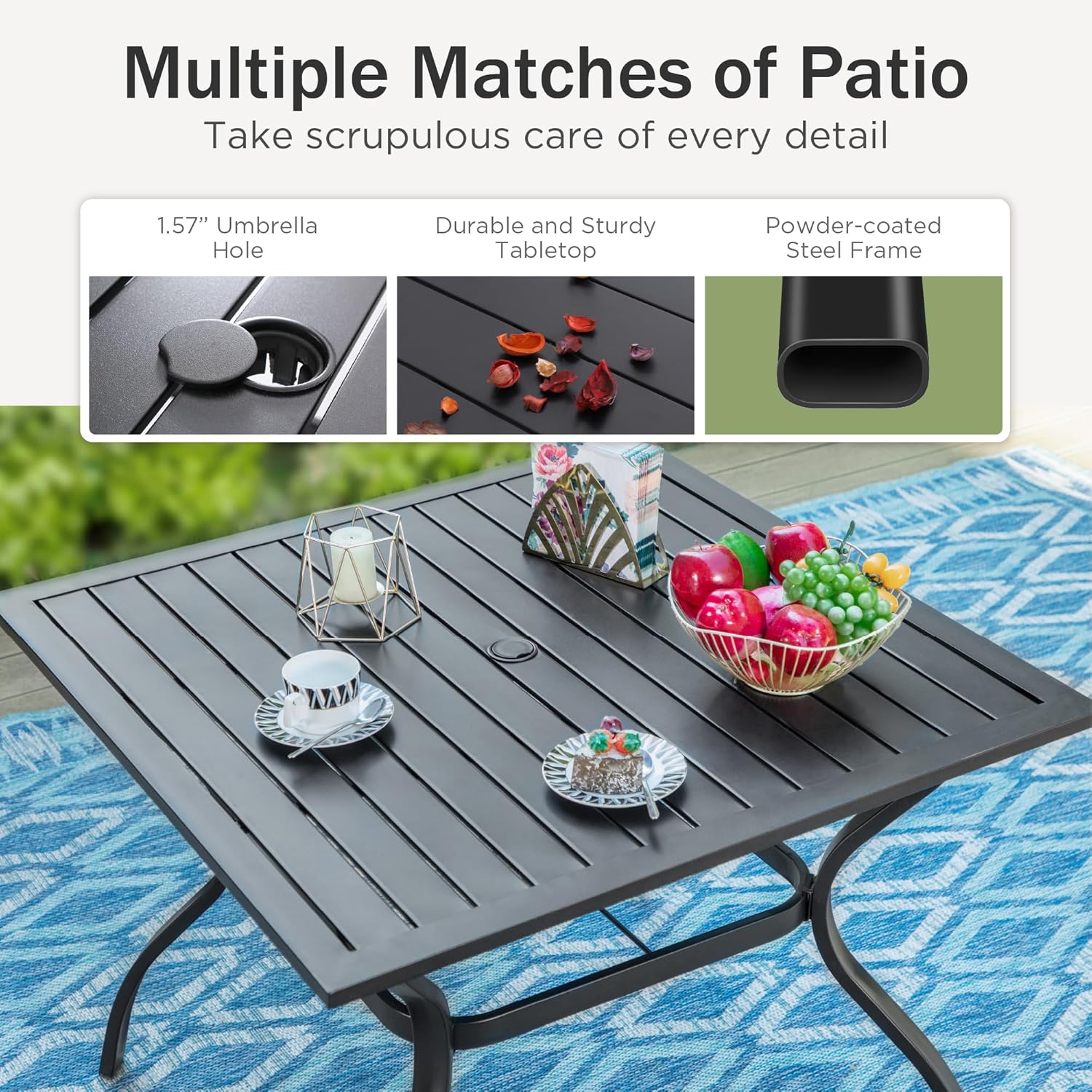 PHI VILLA 6-Piece Outdoor Dining Sets, All-Weather Patio Table and Chairs Set with Umbrella for 4, Heavy Duty Patio Round Table Set for Deck, 4 Extra Large Outdoor Swivel Chairs with Thick Cushions wourant