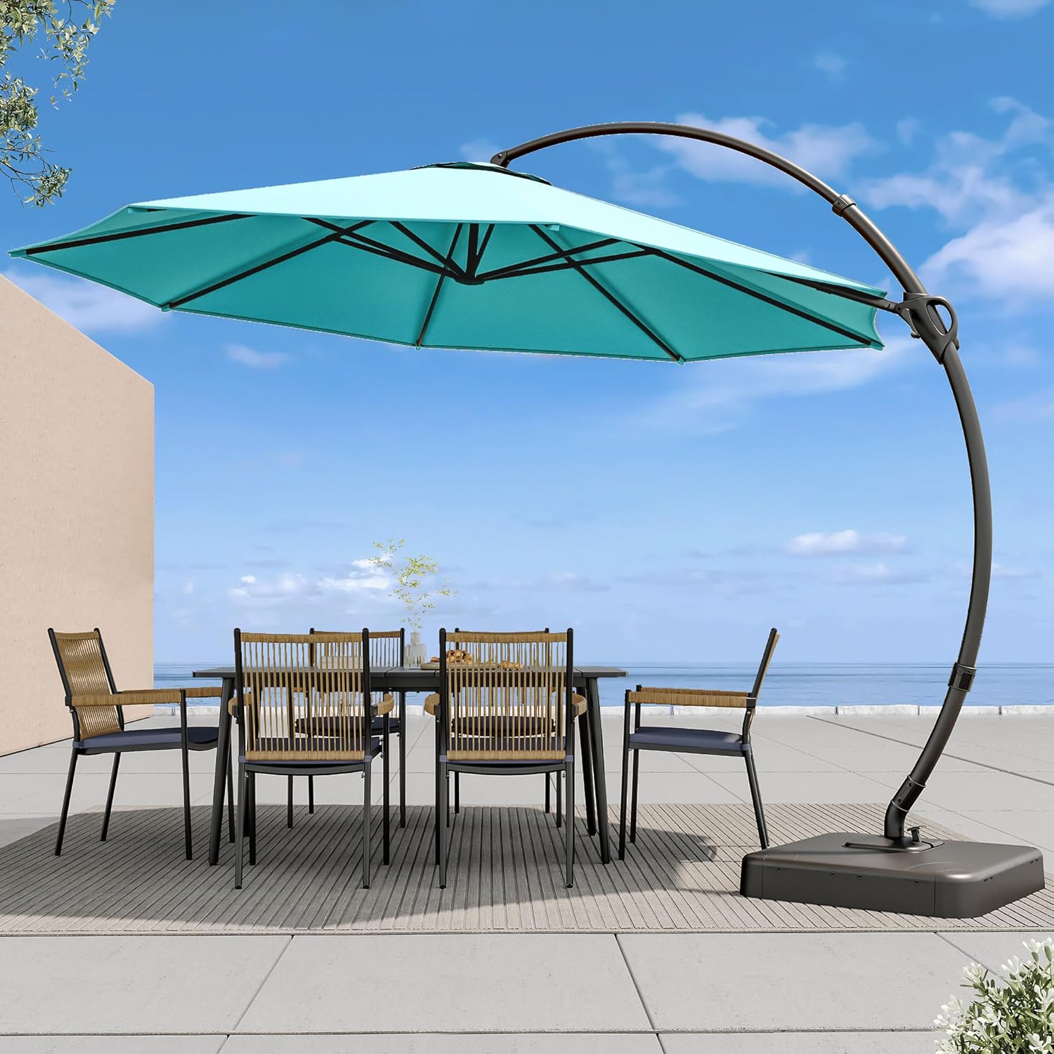 LAUSAINT HOME Outdoor Patio Umbrella with Base included, 11 FT Deluxe Curvy Cantilever Umbrella Heavy Duty Offset Hanging Umbrella with 360° Rotation for Market, Pool, Garden, Backyard, Deck (Beige) wourant