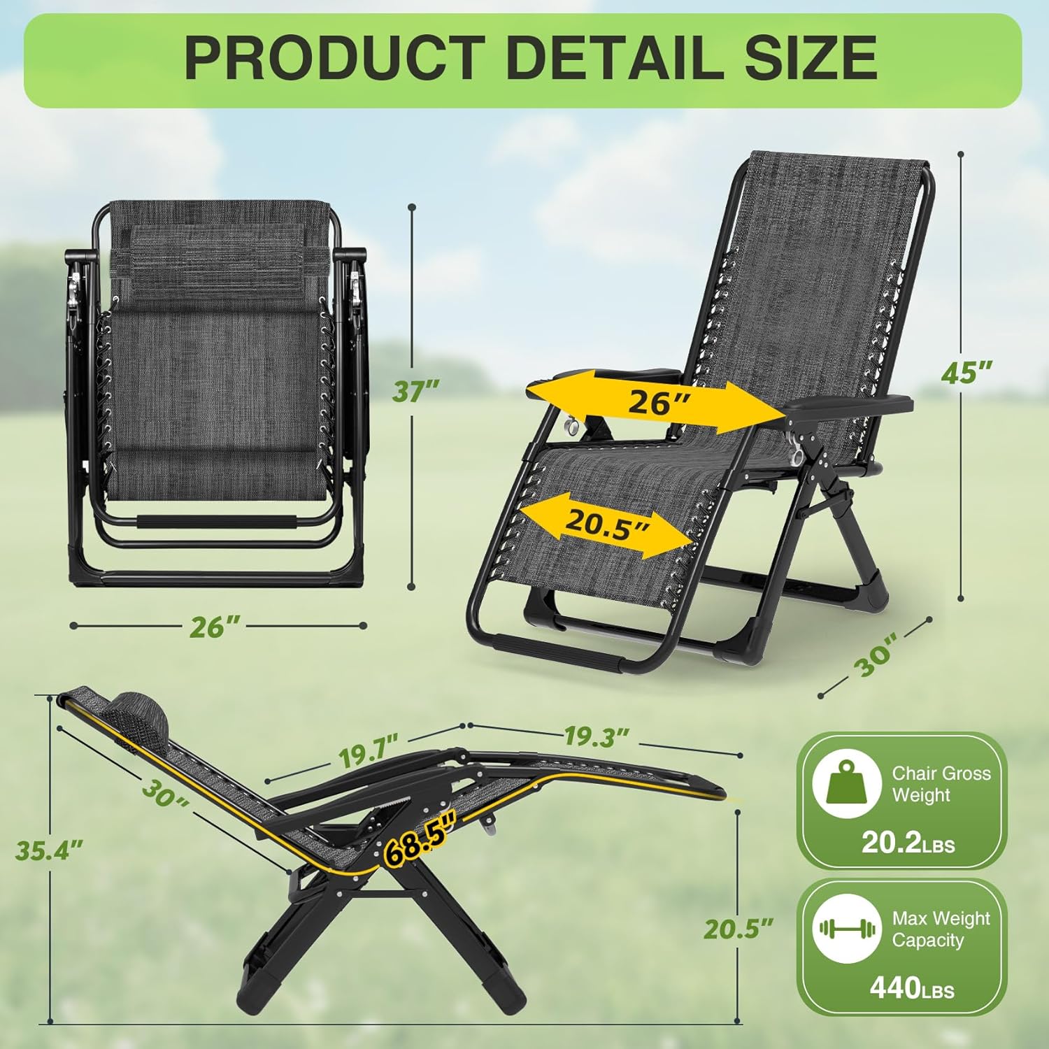 Indoor and outdoor patio chair folding lounge chair zero gravity chair with removable cushion camping lounge chair wourant