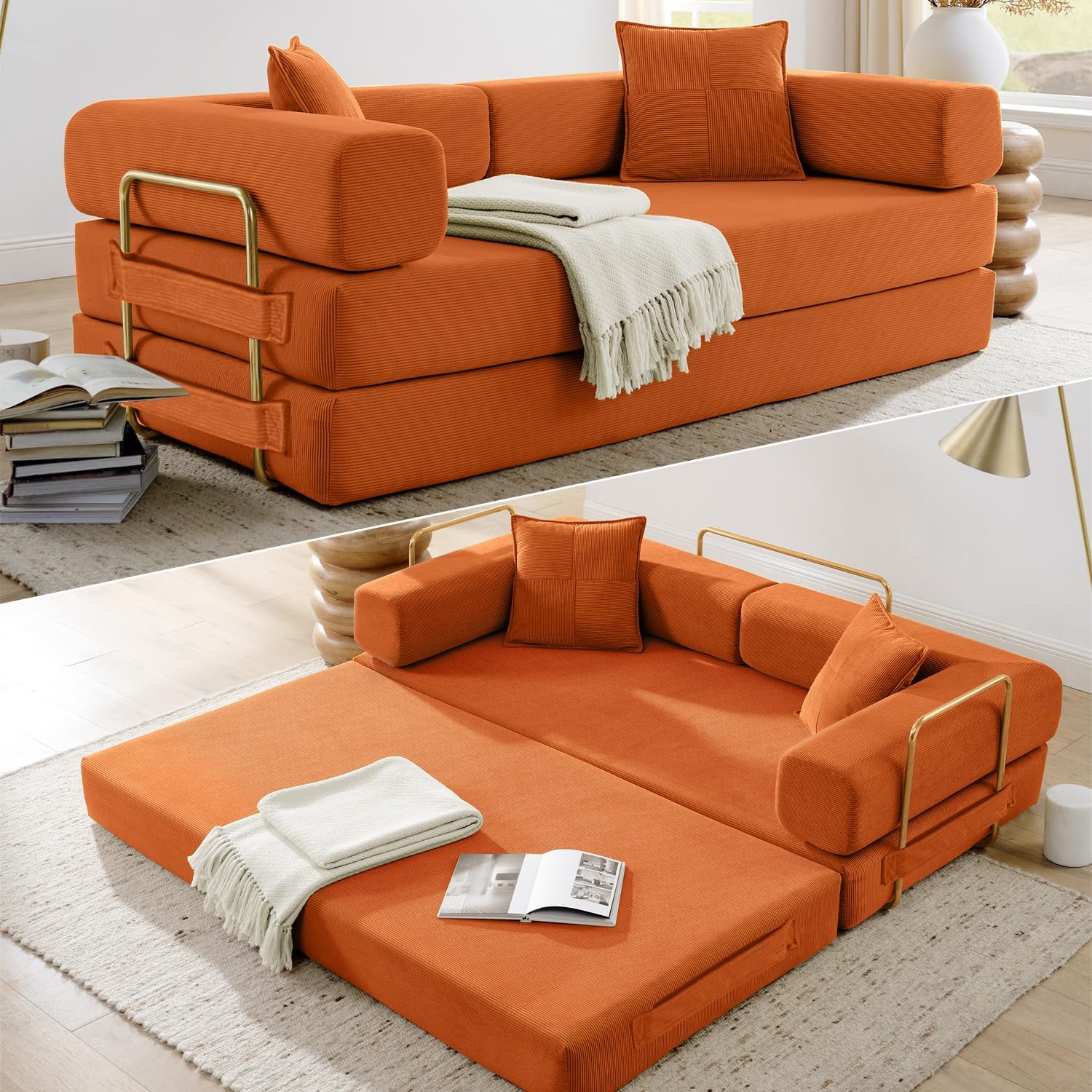 HANXIN 78 Inch Convertible Sleeper Sofa Bed, Folding Floor Mattress Couch wourant