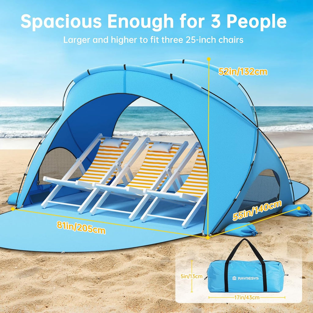 Beach Tent Sun Shelter, Beach Shade Tent with UPF50+ UV Protection, Beach Sun Shelter, Beach Shade with 2 Zippered Doors, Portable Beach Tent for Beach Camping Fishing wourant