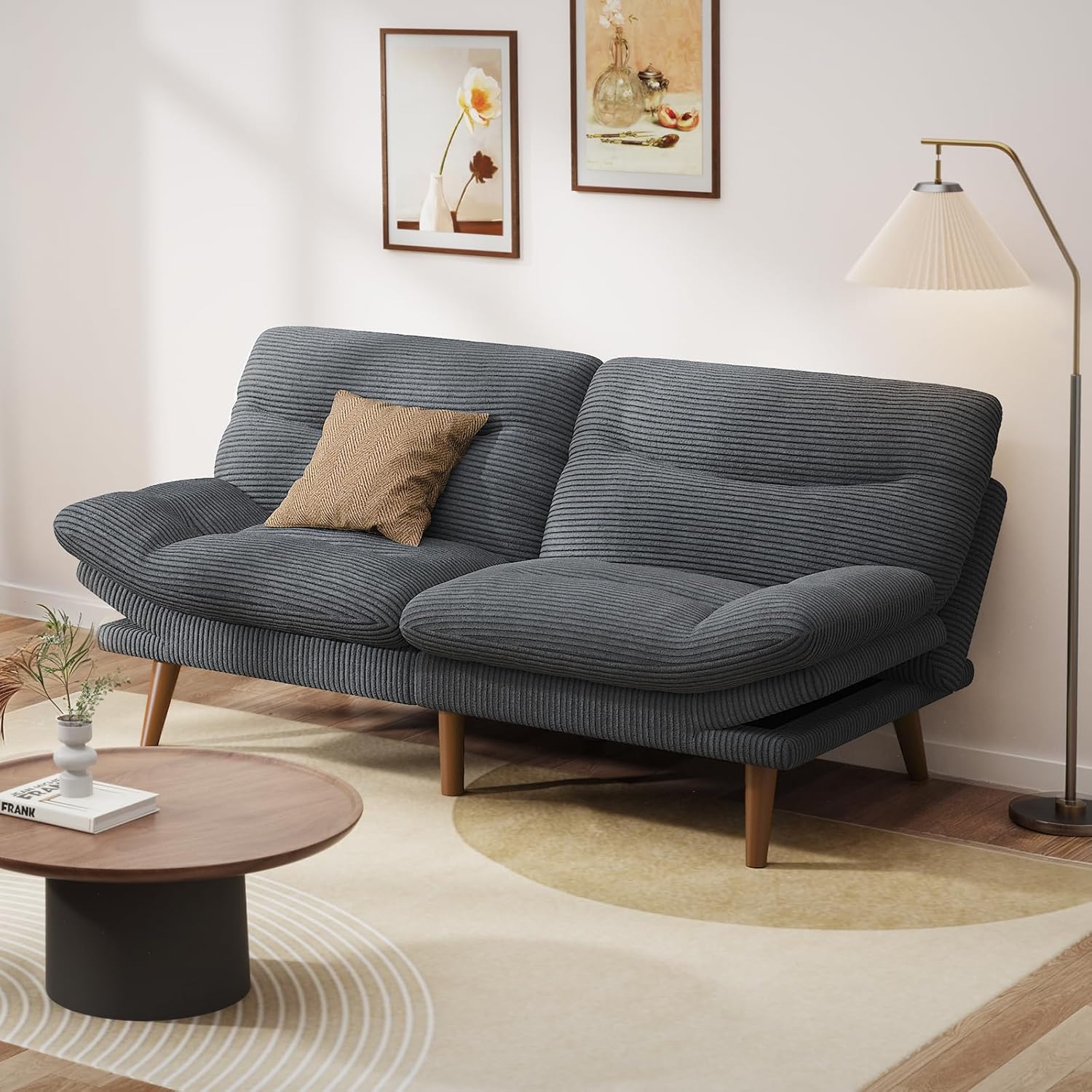 Convertible Futon Sofa Bed, 66 Inch Corduroy Futon Sofa Recliner Sofa Bed for Small Spaces, Playrooms or Offices wourant