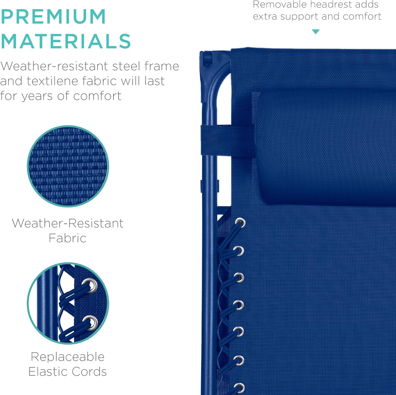 Best Choice Products Folding Zero Gravity Outdoor Recliner Patio Lounge Chair w/Adjustable Canopy Shade, Headrest, Side Accessory Tray, Textilene Mesh - Peacock Blue wourant