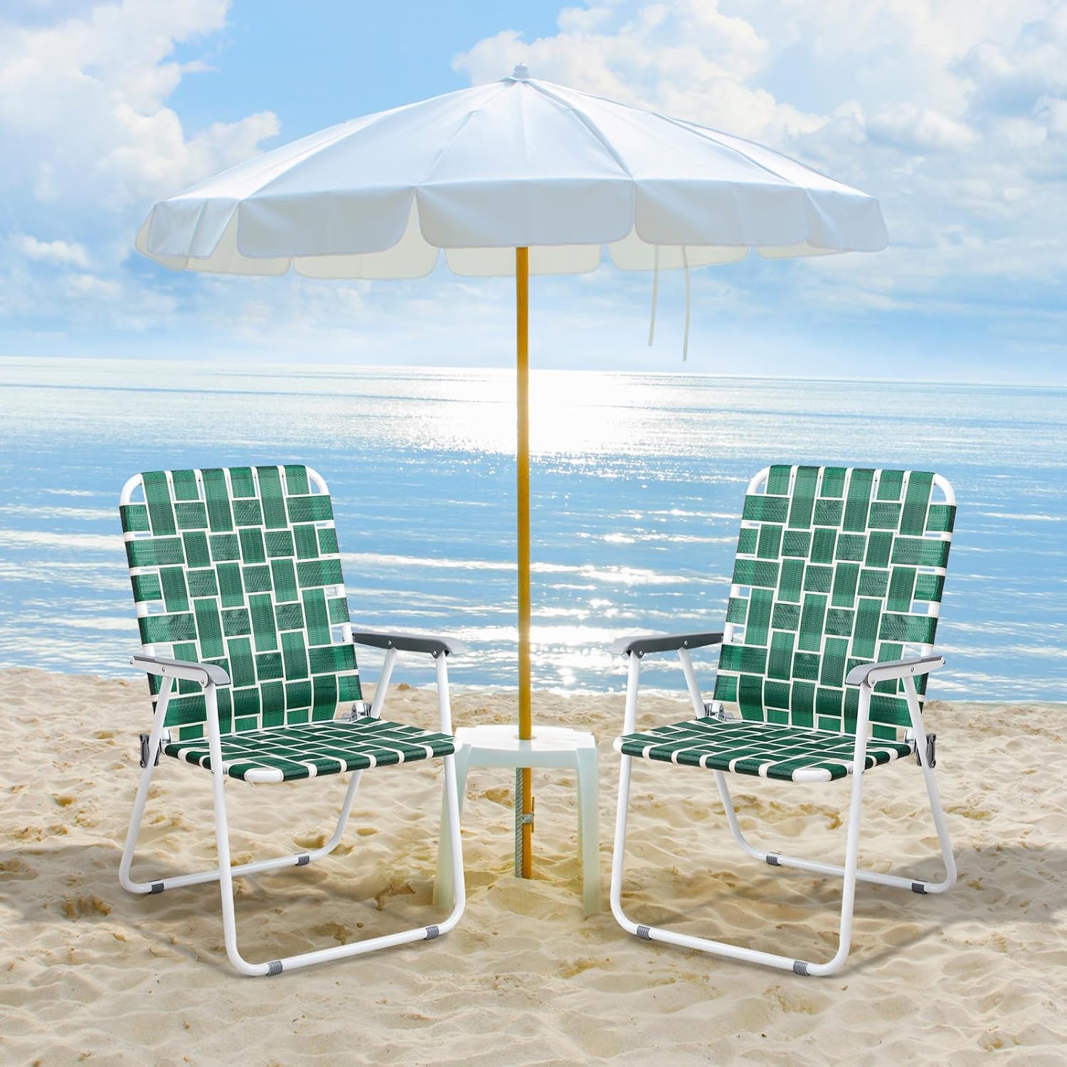 VINGLI Patio Lawn Webbed Folding Chairs Set of 2, Outdoor Beach Portable Lawn Chair Camping Chair Beach Chair wourant