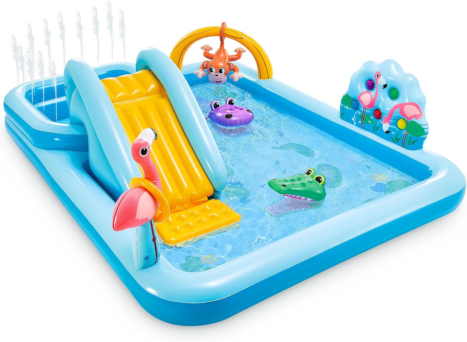 Intex 96" x 78" x 28" Inflatable Jungle Adventure Play Center Spray Kiddie Pool - Backyard Kids Water Slide, Outdoor Blow-Up Splash Pad for Toddlers wourant