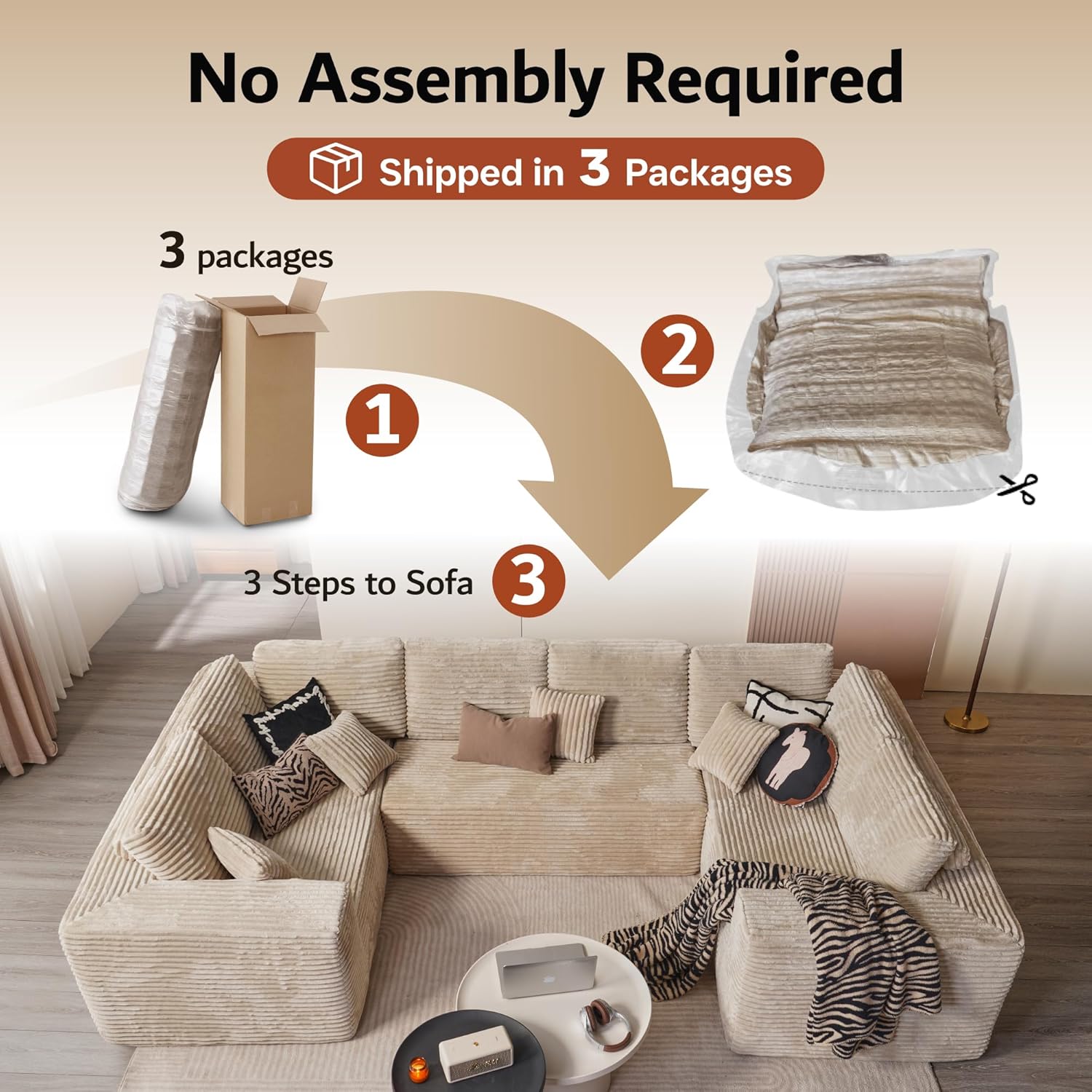 Ovios 104" Cloud Section Sofa L-shaped lounge chair, modern modular sofa wourant