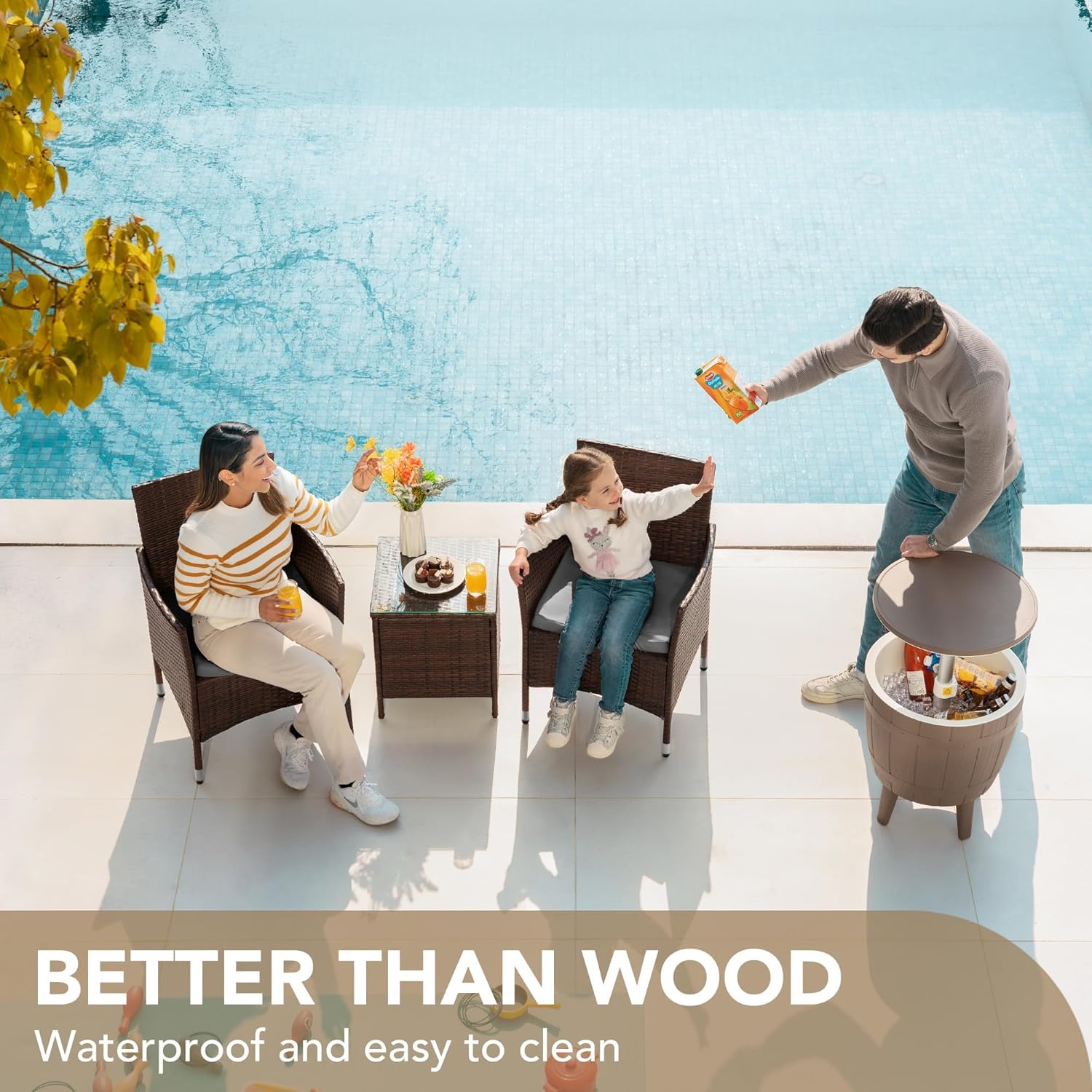 Devoko Patio Porch Furniture Sets 3 Pieces PE Rattan Wicker Chairs with Table Outdoor Garden Furniture Sets (Brown/Beige) wourant