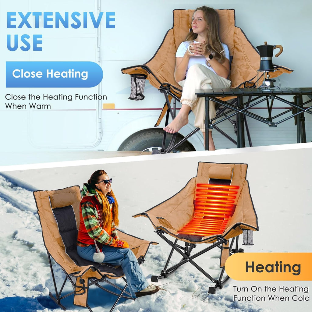 Heated Camping Chair, Extra Large Heated Chair Outdoor Sports Chair with 3 Heat Levels on Back and Seat, Portable Folding Heated Outdoor Chair (Batteries Not Included) wourant