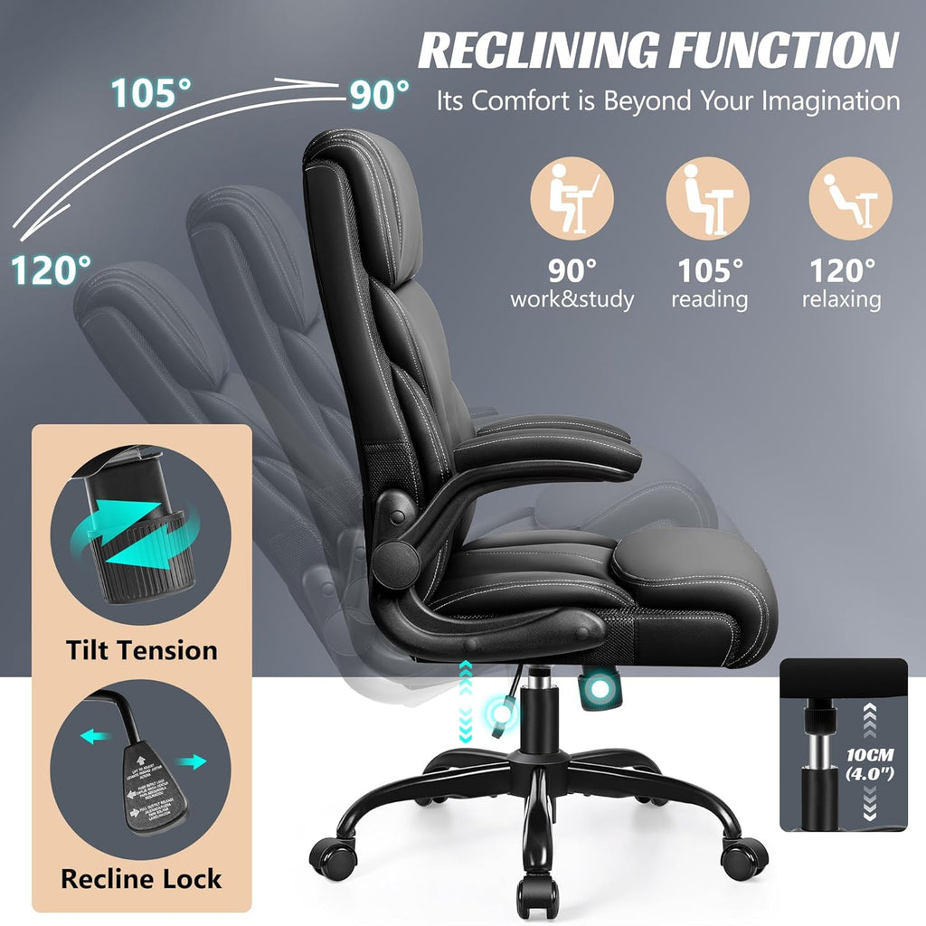 Office Chair Large High-Foot Computer Desk Chair, Breathable Leather Chair Lumbar Support Rotating Computer Chair wourant