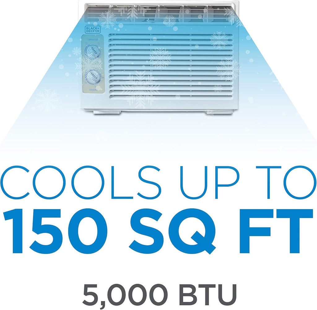 BLACK+DECKER Window Air Conditioner 5000 BTU, Cools Up to 150 Square Feet, AC Unit with Mechanical Controls, Manual Fan Only and Cool Settings, BD05MWT6, White wourant