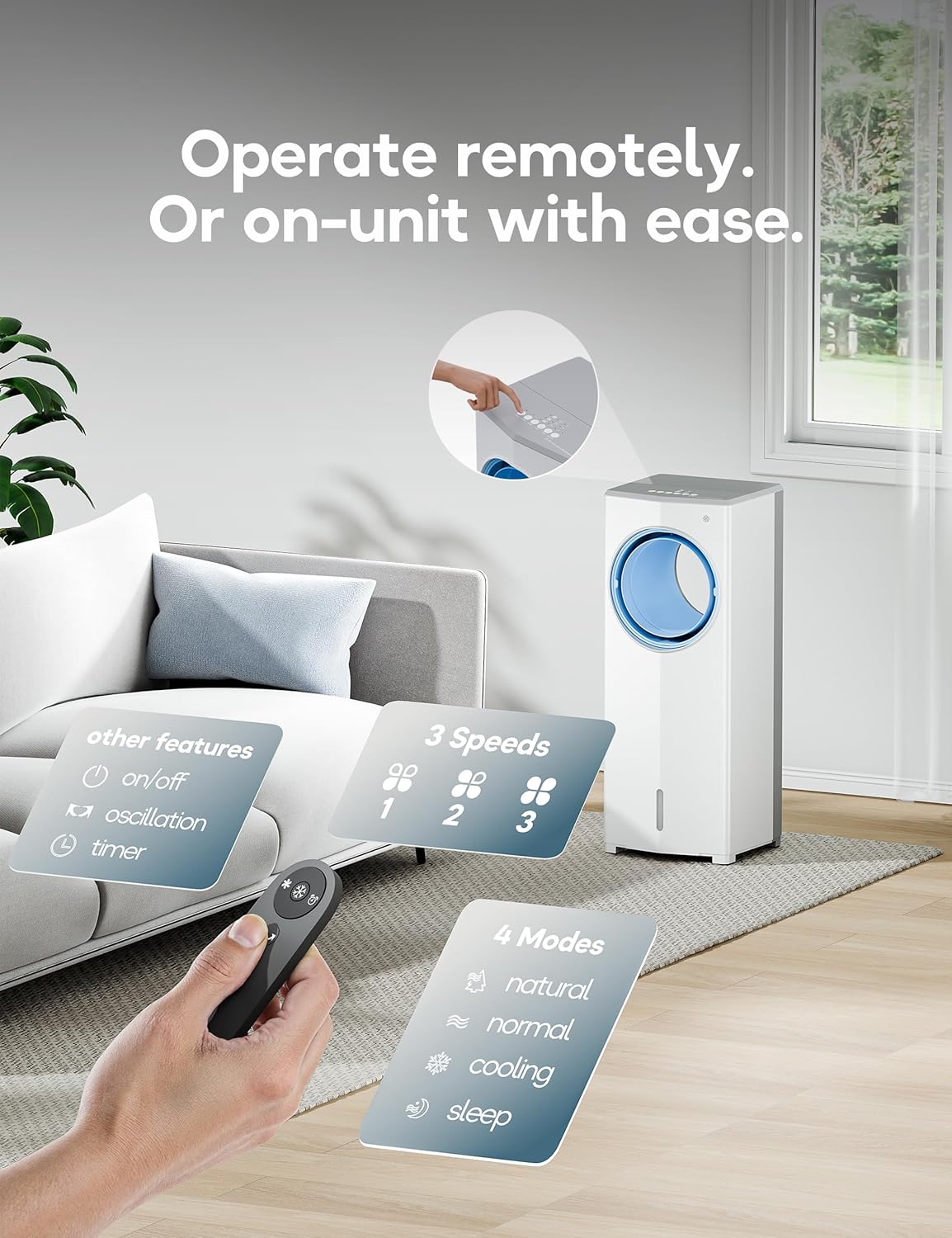 Windowless Portable Air Conditioner, 26.3" Small Evaporative Air Cooler for Room No Window, 3-Speed Settings, 4 Modes, 7H Timer, Remote Control, 4 Ice Packs, Quiet AC Unit for Bedroom wourant