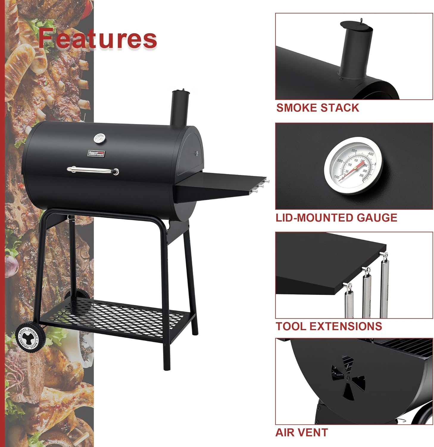 Royal Gourmet CC1830 30 Inch Barrel Charcoal Grill with Warming Rack Outdoor BBQ Grill wourant