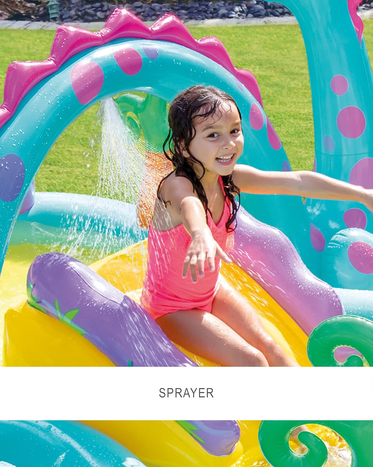 Intex 96" x 78" x 28" Inflatable Jungle Adventure Play Center Spray Kiddie Pool - Backyard Kids Water Slide, Outdoor Blow-Up Splash Pad for Toddlers wourant