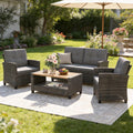 Wisteria Lane 4 Piece Patio Furniture Set, Wicker Outdoor Patio Conversation Furniture Set, All Weather Outdoor Patio Sofa with Cushion and Glass Table, Navy Blue woonhhop