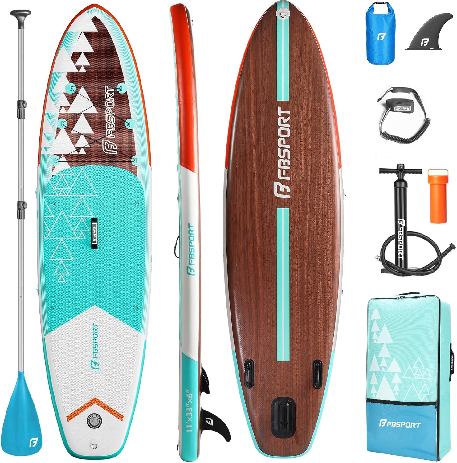 FBSPORT 11' Premium Stand Up Paddle Board, Yoga Board with Durable SUP Accessories & Carry Bag | Wide Stance, Surf Control, Non-Slip Deck, Leash, Paddle and Pump for Youth & Adult wourant
