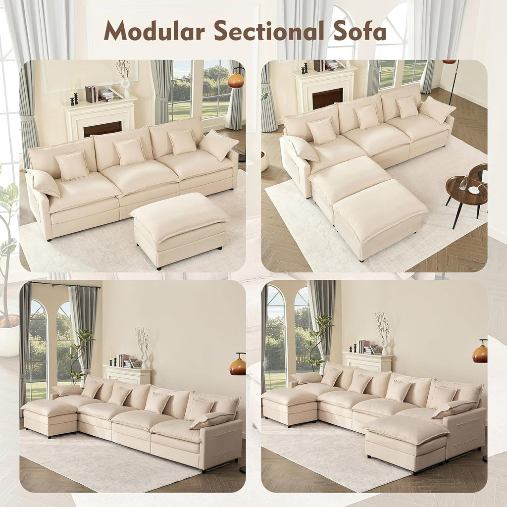 108 Inch U Shape Sofa Sectional Sofa Comfortable Cloud Sofa with Removable Footstool wourant