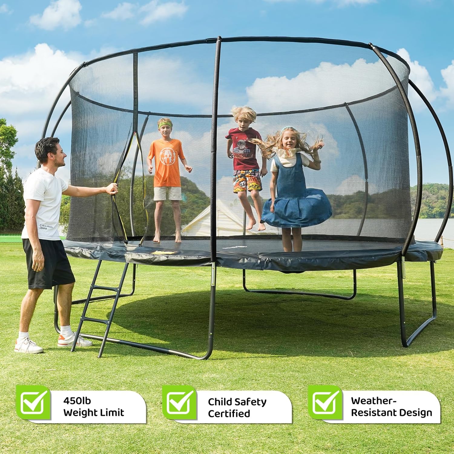 Gigu 10FT 12FT 14FT Recreational Trampolines with Enclosure Net and Ladder and Anti-Rust Coating, ASTM Approved Trampoline Outdoor for Kids and Adults Outdoor Yard Trampolines wourant