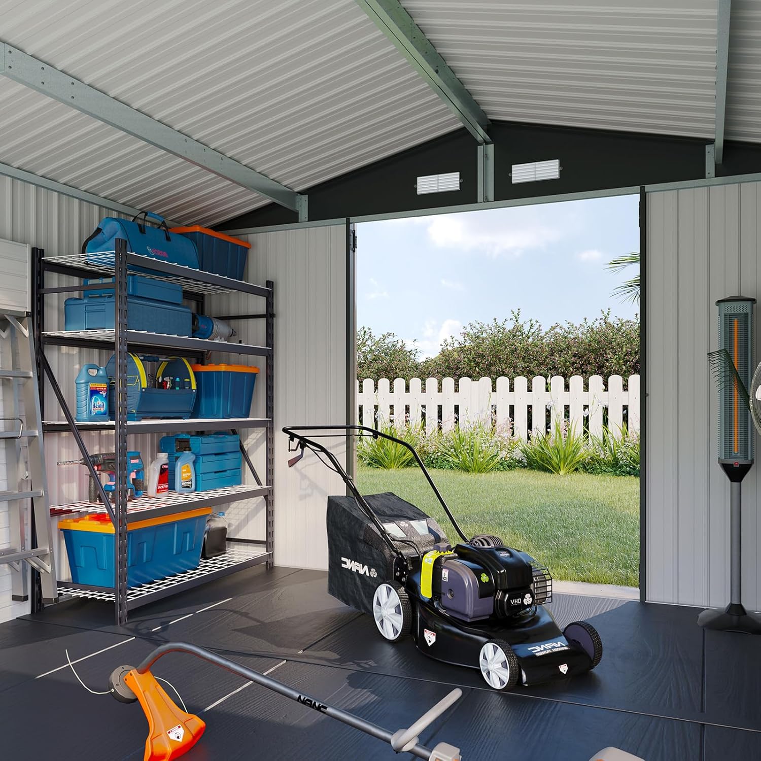 Aoxun 7.4x5.3FT Shed with Floor Galvanized Steel Outdoor Storage Shed Metal Garden Shed wourant