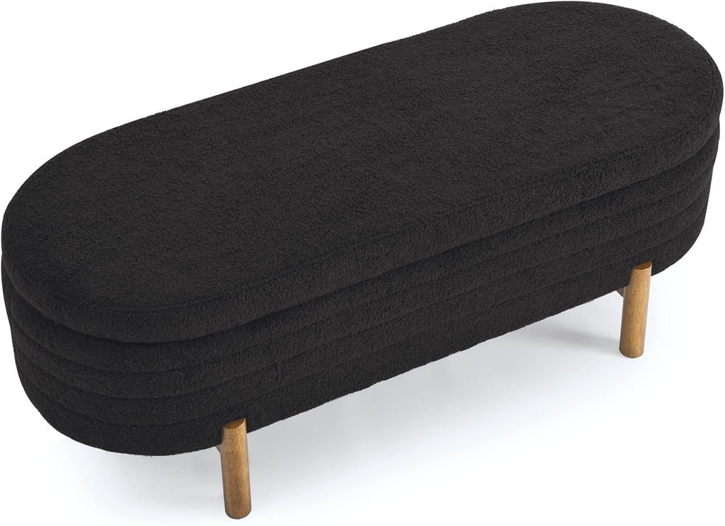 Furniliving Modern Storage Ottoman Bench, Sherpa Ottoman End of Bed Bench with Solid Wood Legs Upholstered Ottoman Benches with Storage Indoor Bench wourant
