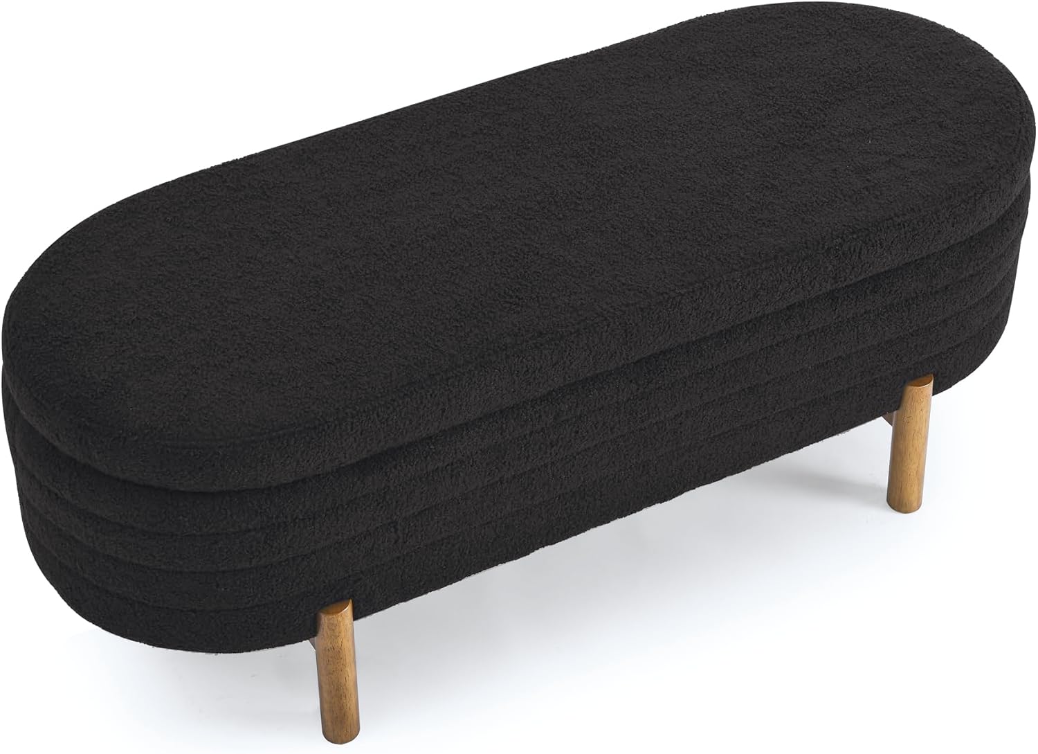 Furniliving Modern Storage Ottoman Bench, Sherpa Ottoman End of Bed Bench with Solid Wood Legs Upholstered Ottoman Benches with Storage Indoor Bench wourant