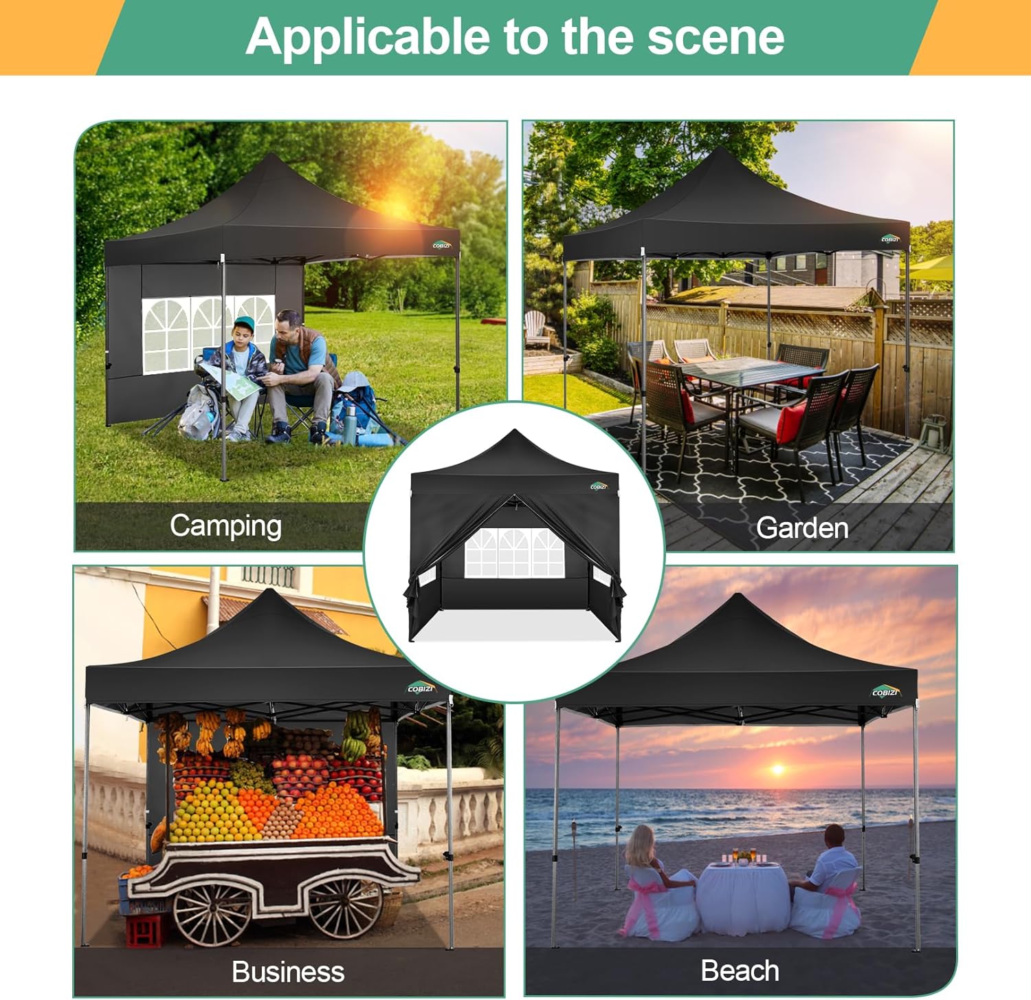 COBIZI 10x20 Heavy Duty Pop up Canopy Tent with 6 sidewalls Easy Up Commercial Outdoor Canopy Wedding Party Tents for Parties All Season Wind & Waterproof Gazebo with Roller Bag,Black(Frame Thickened) wourant