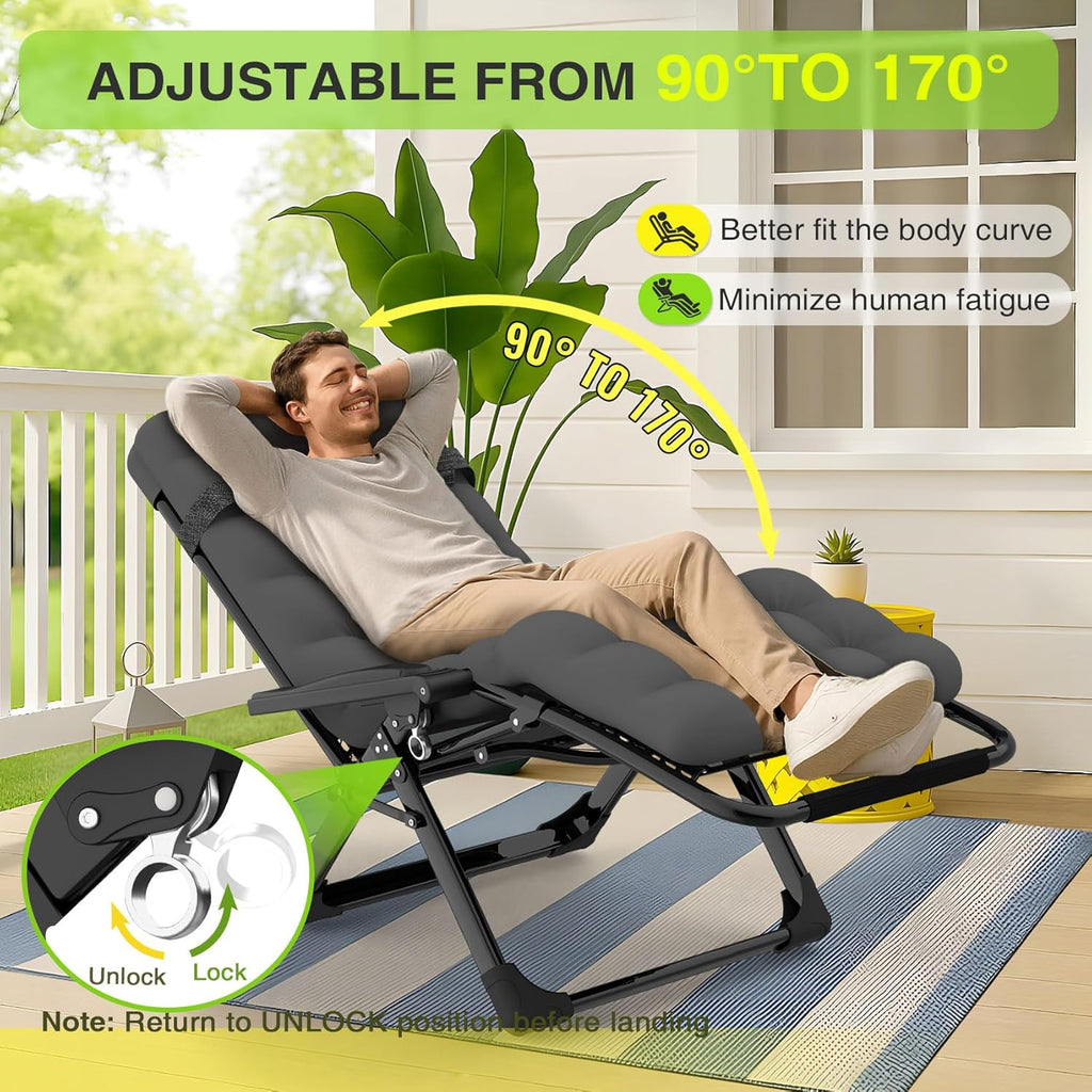 Indoor and outdoor patio chair folding lounge chair zero gravity chair with removable cushion camping lounge chair wourant