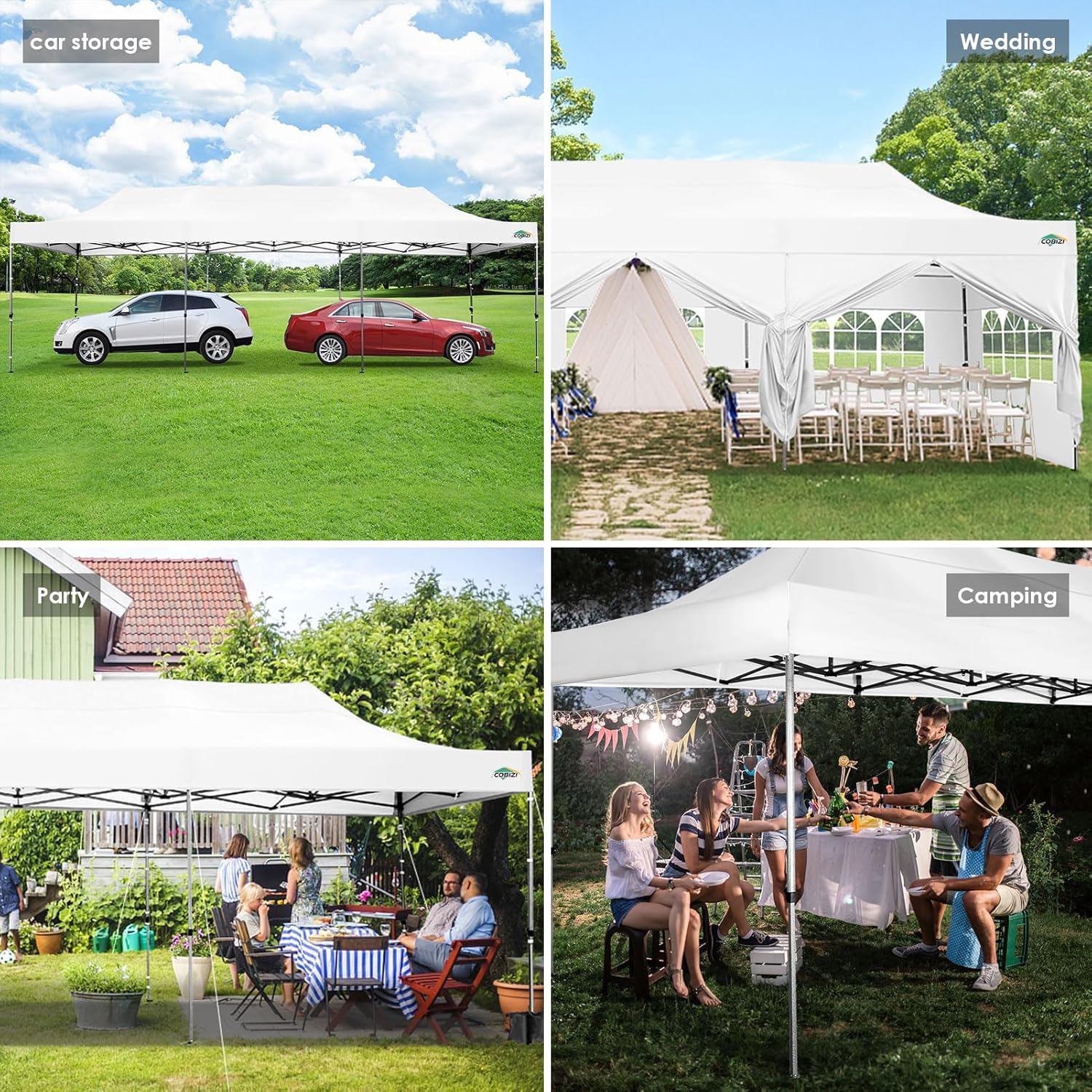 COBIZI 10x20 Heavy Duty Pop up Canopy Tent with 6 sidewalls Easy Up Commercial Outdoor Canopy Wedding Party Tents for Parties All Season Wind & Waterproof Gazebo with Roller Bag,Black(Frame Thickened) wourant