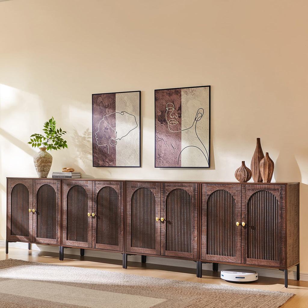 IFGET Modern Buffet Cabinet with Storage 92.63" W Fluted Arched Sideboard Cabinet wourant