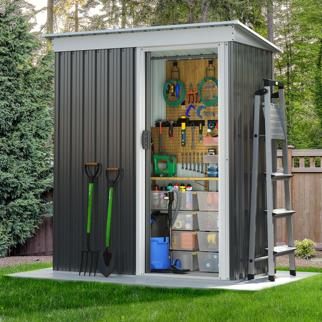 Aoxun 6.2x4 FT Shed Outdoor Storage Shed with Lockable Doors Sloping Roof Metal Garden wourant
