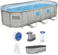 Power Steel Swim Vista Series II 14' x 8' 2" x 39.5" Above Ground Outdoor Swimming Pool Set with 530 GPH Filter Pump, Ladder, and Pool Cover wourant