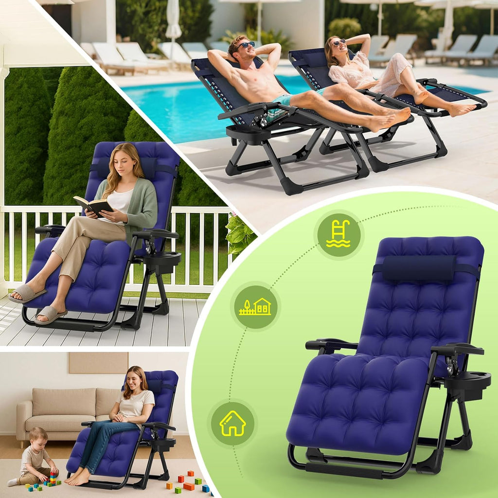 Indoor and outdoor patio chair folding lounge chair zero gravity chair with removable cushion camping lounge chair wourant