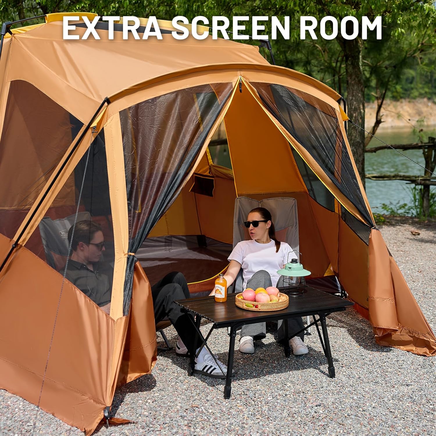 TIMBER RIDGE 5-9 Person SUV Tent with Screen Porch and Awning for Family Camping, Weather Resistant and Portable Van or Car Tent, Includes Rainfly and Storage Bag, 13' W X 10' L X 7.1' H wourant