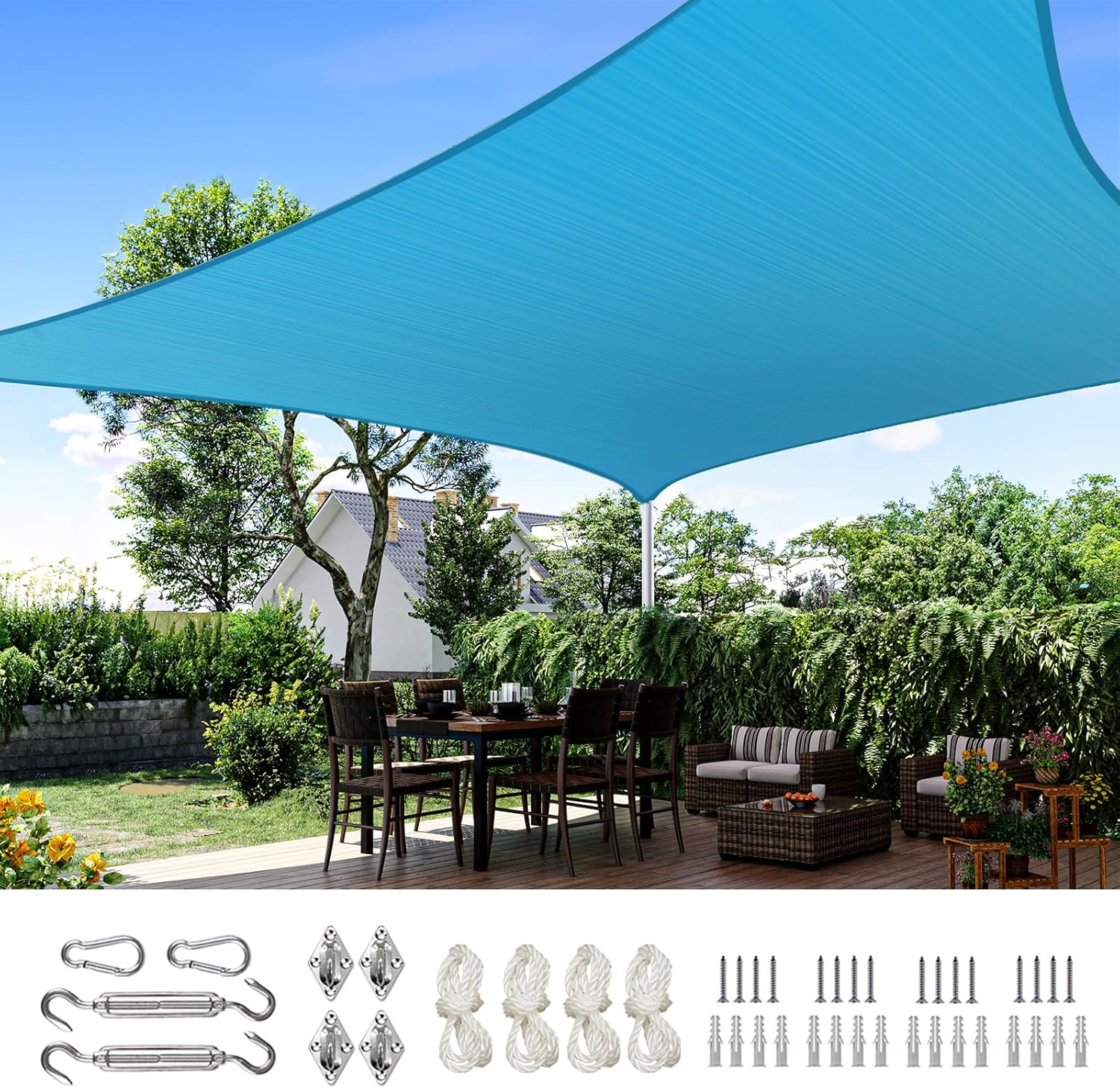Quictent 20X20FT 185G HDPE Square Sun Shade Sail Canopy 98% UV Block Outdoor Patio Garden with Hardware Kit (Brown) woonhhop