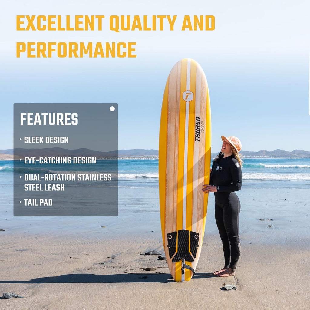 Thurso Surf 7/8 ft Soft Top Foam Beginner Surfboard for Adults and Kids Perfect Longboard for Surfing Beach Fun and Water Sports Lightweight and Durable Modern Design for All Levels of Surfers wourant