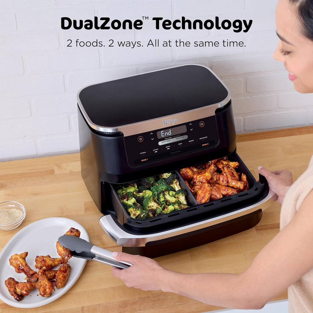 Ninja Foodi 10QT 6-in-1 DualZone Smart XL Air Fryer, 2 Independent 5QT Baskets, Smart Cook Thermometer, Match Cook, Smart Finish, Air Fry, Roast, Bake, Dehydrate, Reheat, Grey, DZ550 wourant