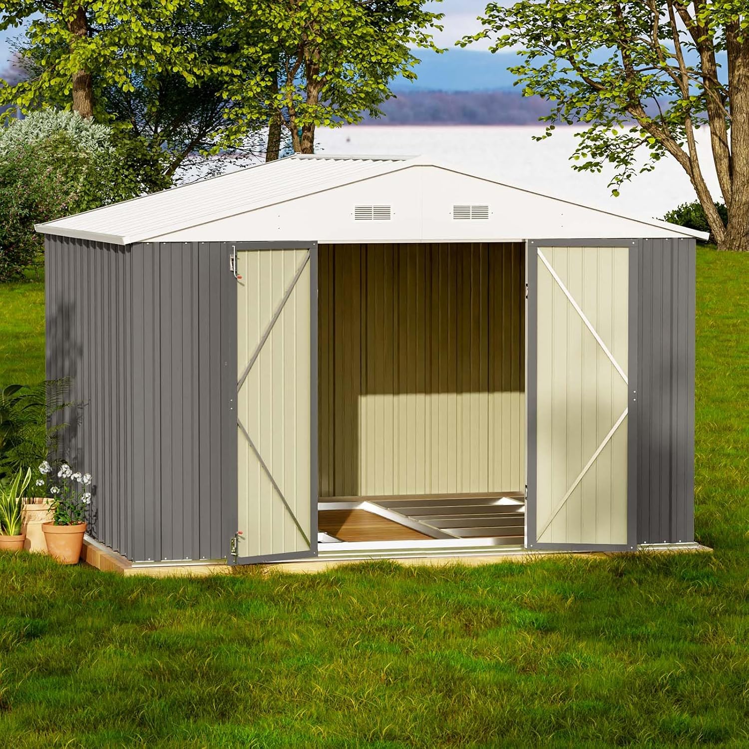 Patiowell 5x3 FT Outdoor Storage Shed Tool Shed with Sloping Roof and Lockable Door Metal Shed wourant