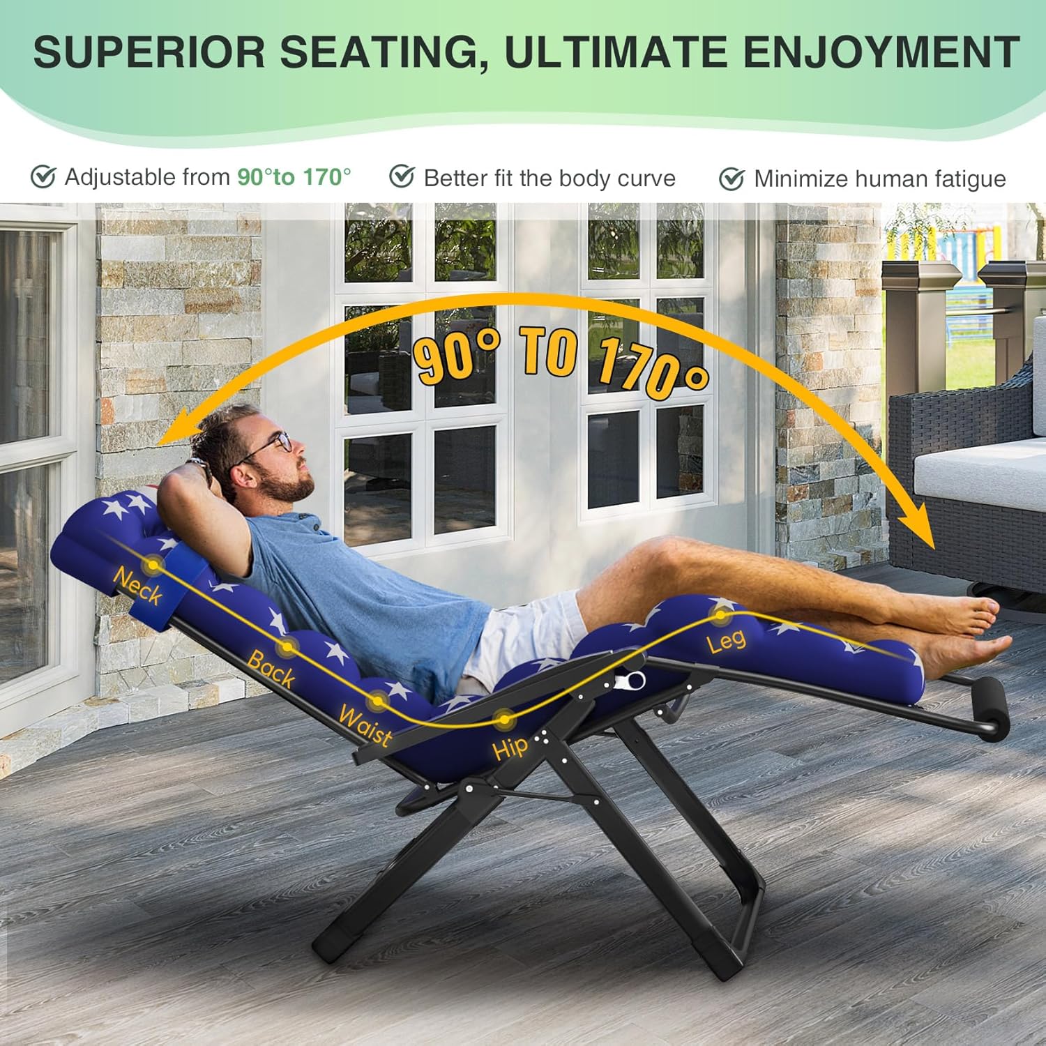 Indoor and outdoor patio chair folding lounge chair zero gravity chair with removable cushion camping lounge chair wourant