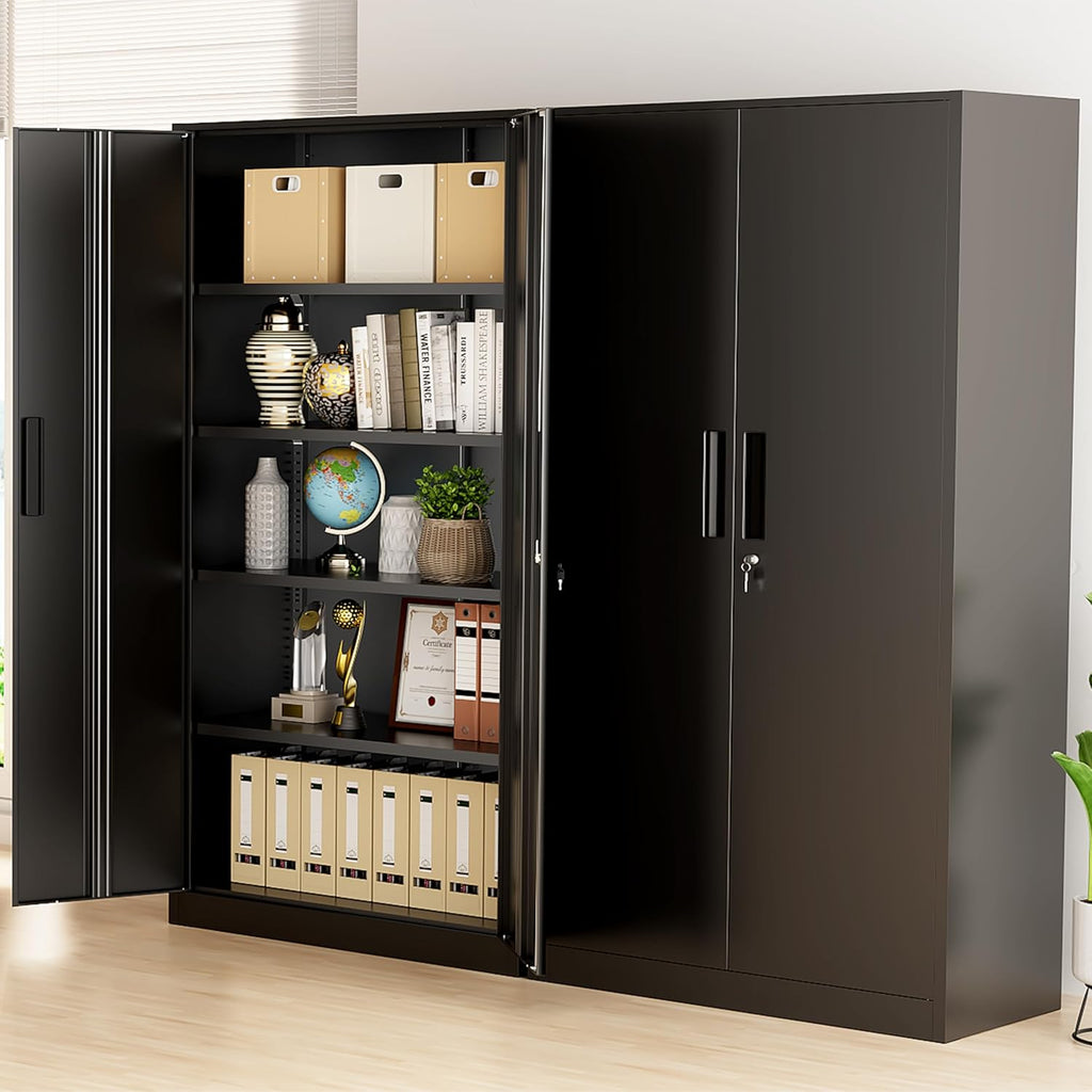 Greenvelly Metal Storage Cabinet, 72" Black Locking Metal Cabinet with 2 Doors and 4 Adjustable Shelves, Lockable Garage Storage Cabinets for Home Office, Garage, Kitchen, Living Room wourant