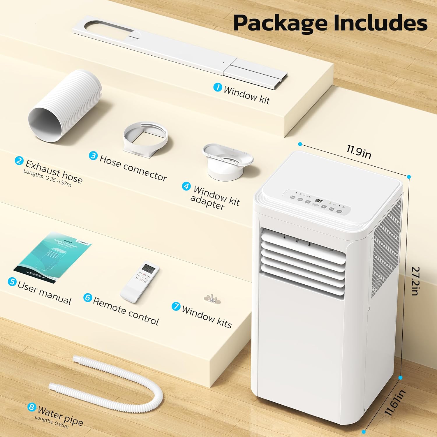 ZAFRO 8,000 BTU Portable Air Conditioners, 4 Modes Portable AC Unit with Fast Cooling/Energy Efficient/Remote/24Hrs Timer for Bedroom/Dorms/Indoor Rooms, White wourant