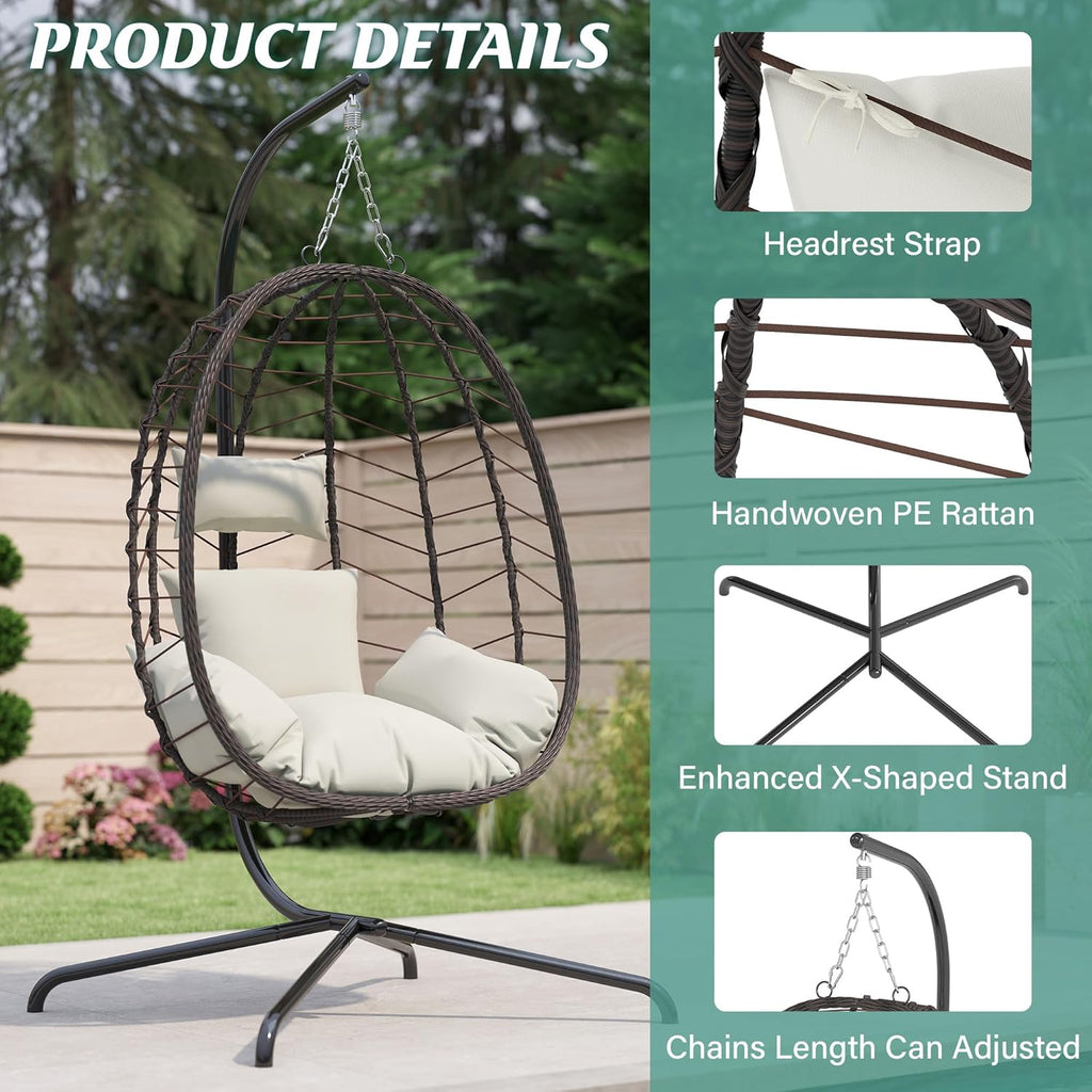 Hanging Egg Chair with Stand Swinging Egg Chair Outdoor Hanging Basket Chair with Cushion wourant